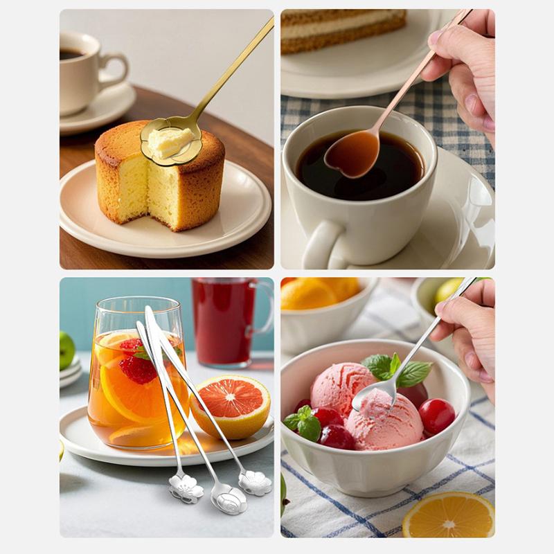 Roestvrijstalen Lepel en Bestekset, Koffielepel, Roerlepel, Kersengebloesem, Chrysant, Roos, Hartvormige Lepel