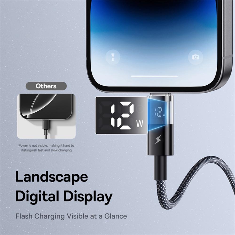 BASEUS USB to Lightning Cable 2.4A Fast Charging Data Cable Digital Display Transparent Port 1m Nylon Braided