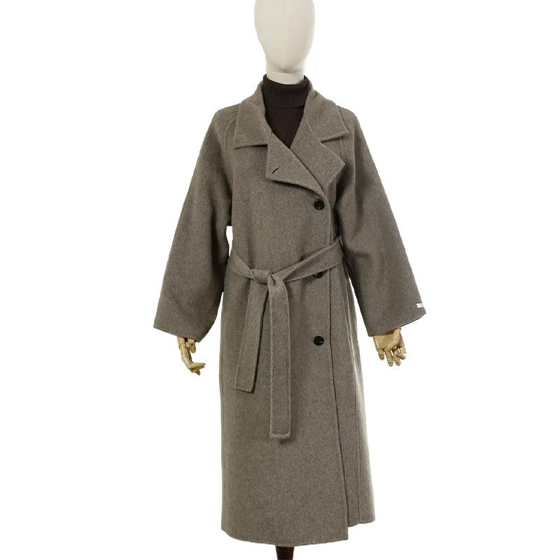 Loose Belt Long Wool Coat Double-sided Woolen Coat Thin Women Woolen Coat Women