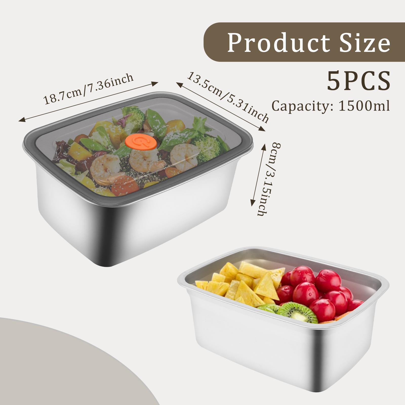 

5PCS Stainless Steel Food Storage Container with Lid for Fridge Fruit Container Airtight Crisper Box for Vegetable Meat Cookie