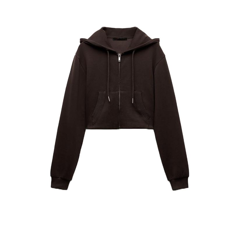 Spring New Arrival Women's Clothing Long Sleeves Hooded Short Sweatshirt 3641843 Double-Sided Cloth Stretch Sweatpants 3641845