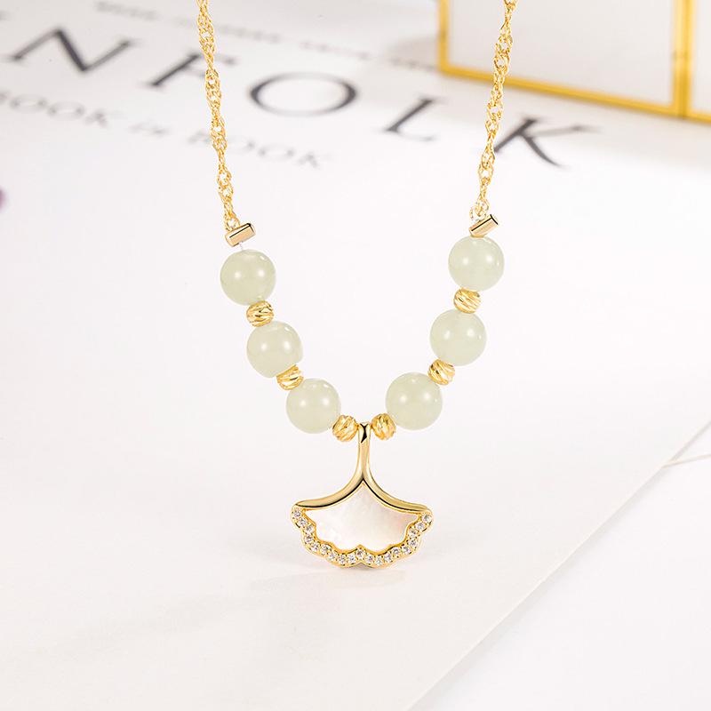 2022 Apricots Hetian Jade Shell Necklace - Ginkgo Leaf Pendant, Light Luxury for Girls' Birthdays