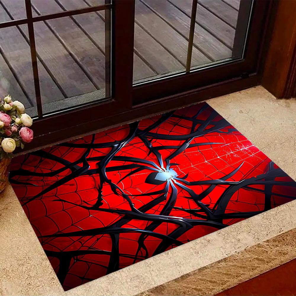 Spider-Man Red Background Non-Slip Rug - Polyester, Home Decor, Suitable for Bedrooms, Living Rooms, Entryways, and Studios