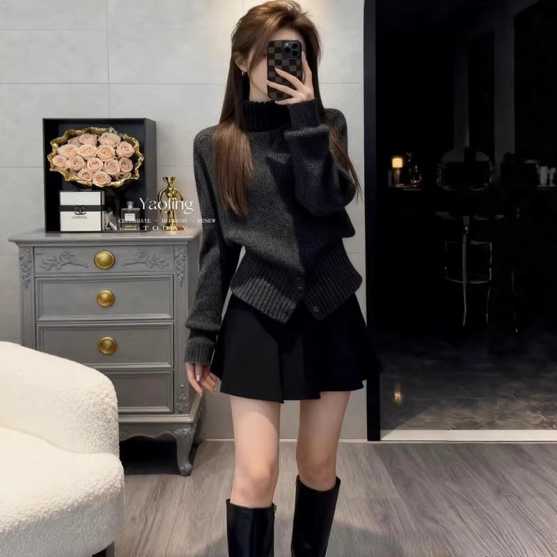 

Свитер-водолазка в стиле Old Money для женщин на осень и зиму С поясом Базовый ретро-стиль Высококачественный свитер с внутренним топом Onesize