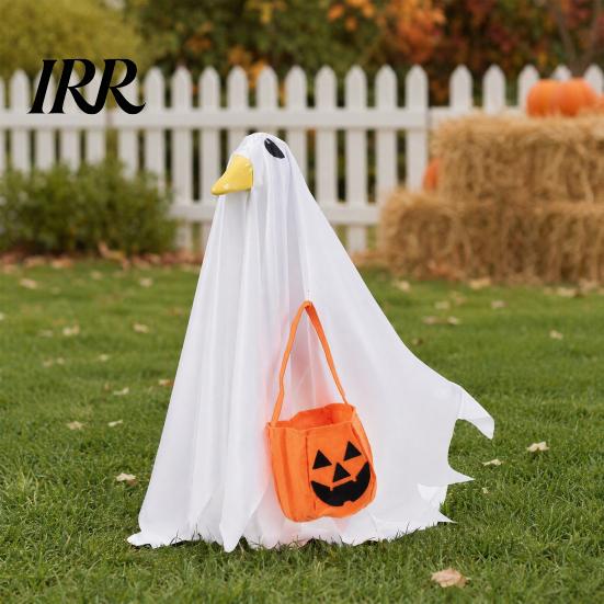 Halloween Festive Atmosphere Goose Outfit, Ghost Porch Clothes with Pumpkin Bag for 23" Ornament Statue, Party Accessory Outdoor Patio Lawn Yard Decor
