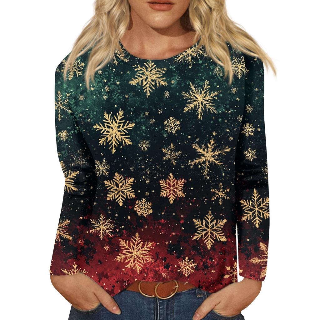 Women's Fashion Casual Long Sleeve  Print Round Neck Top