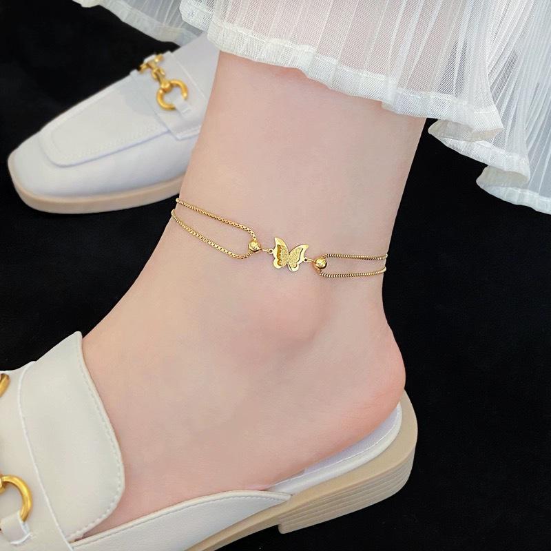 Tide Double-Layer Heart Anklet: 18K Gold-Plated Titanium Steel, Non-fading Fashion Light Luxury for Women