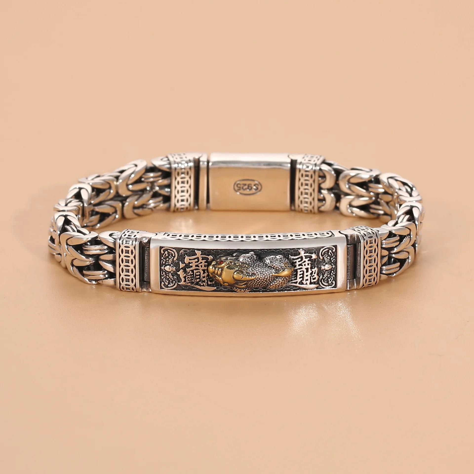 

Buddhastone Серебряный Цвет Новый Паспарту Мужской Браслет Шесть Символов Мантра Плетение Ретро Цепь Украшения Для Рук 22cm