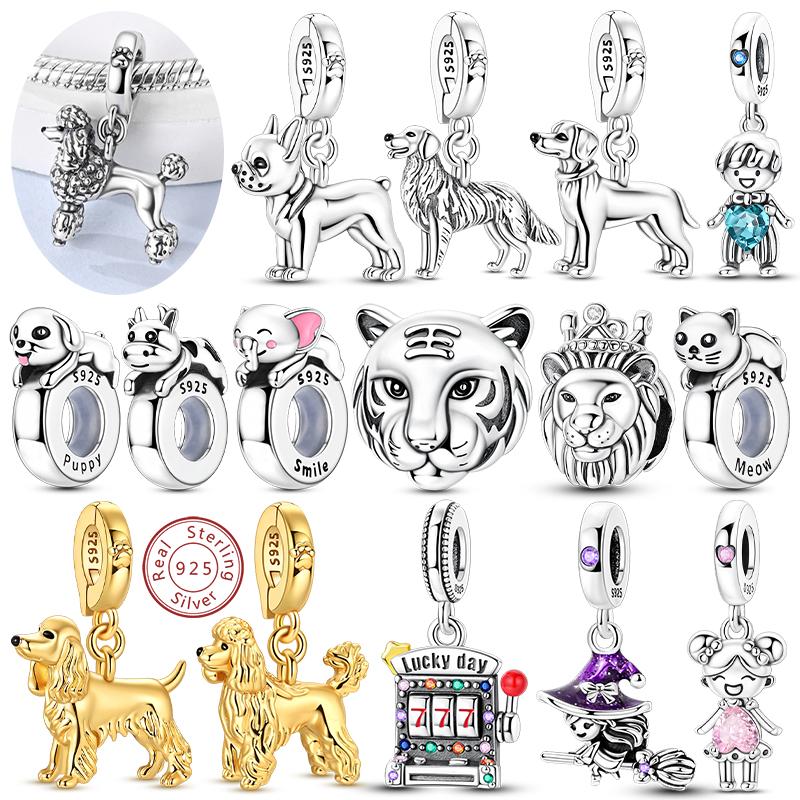 New 925 Silver Charms Beads Pendant Cat Dog Lion Tiger Girl Boy Fit Bracelet Fashion Jewelry Gift for Women