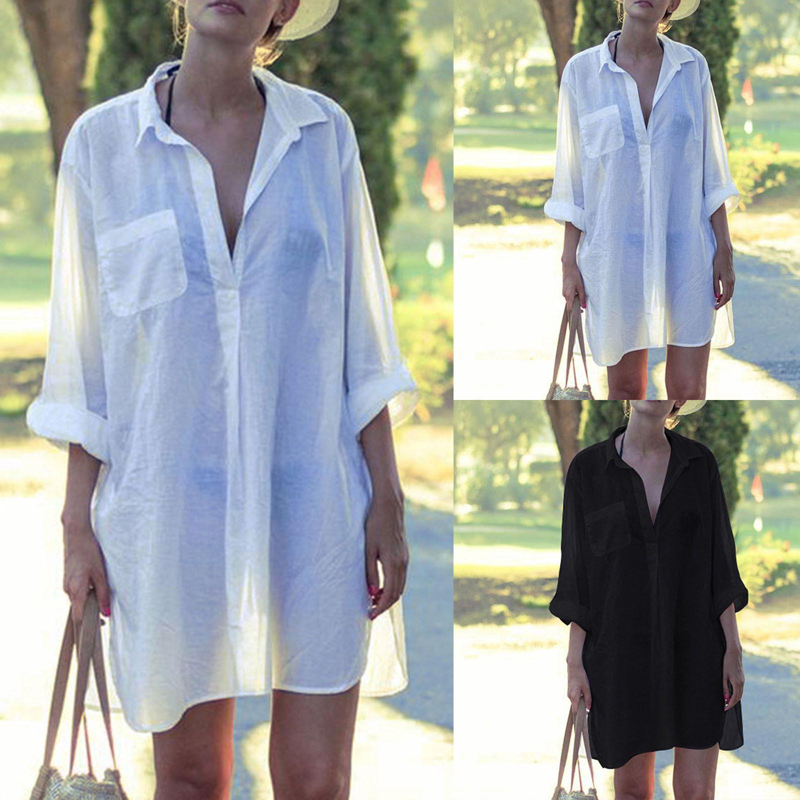 

Женская мода, однотонное свободное повседневное бикини с длинными рукавами, пляжная одежда, солнцезащитный крем