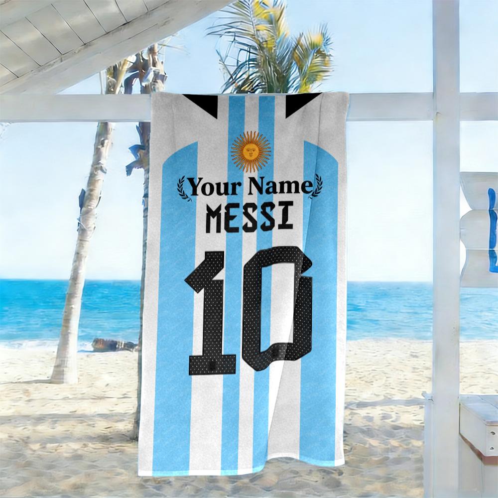 Football Messi Customize Your Name Beach Towel Soft Durable Quick-Dry Suitable for Swimming Gym Camping Yoga Vacation