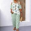 New Style Casual Suit Women's Printed Loose Two-piece Short-sleeved Pants and Fashionable Off-shoulder Top