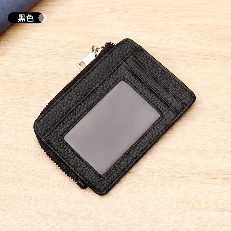 Genuine Leather Slim Card Holder RFID Blocking Zipper Coin Purse with ID Window Unisex Wallet