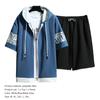 1 set Sommar Herr Huvtröja Shorts Färgblock Bokstavstryck Koreansk Stil Huvförsedd Outfit för Vardagsbruk