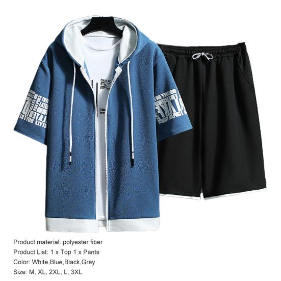 1 set Sommar Herr Huvtröja Shorts Färgblock Bokstavstryck Koreansk Stil Huvförsedd Outfit för Vardagsbruk