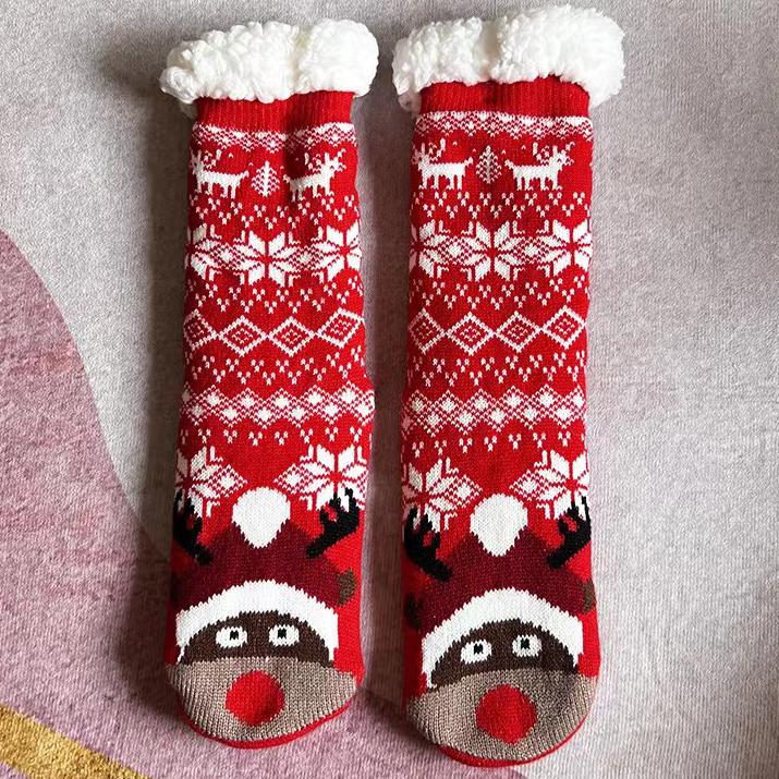 Winter Warm Socks Women Penguin Plush Soft Female Non Grip Floor Slippers Short Sock Fuzzy Fluffy Deer Elk Bear Christmas Gift