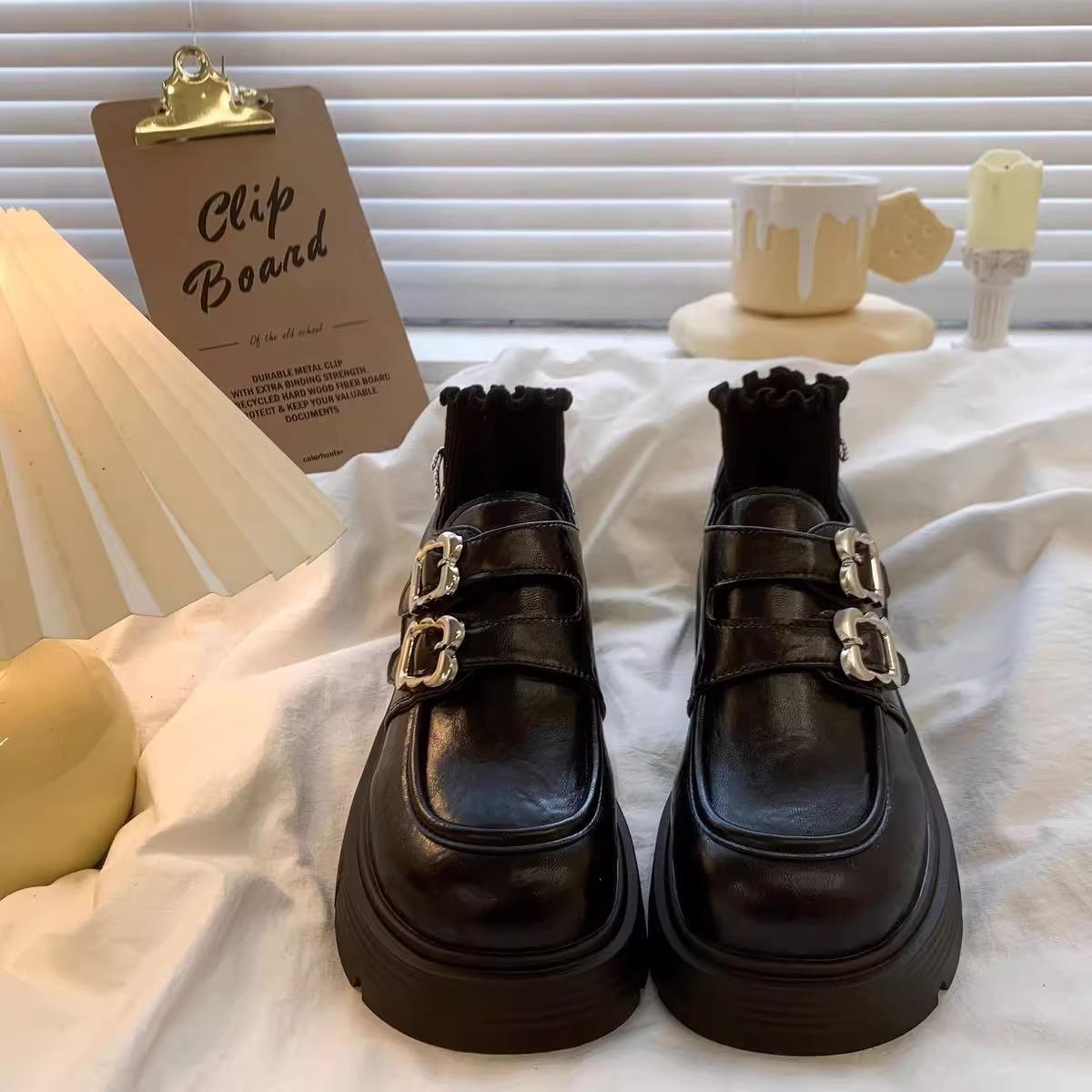 

Британские туфли-лоферы женские весна-осень 2025 года новые толстые каблуки на платформе ретро модные маленькие туфли Мэри Джейн из кожи 40 чёрный