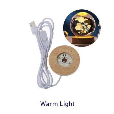Présentoir LED en bois et résine fait main, diamètre 6 cm, support rond USB pour décoration, veilleuse DIY