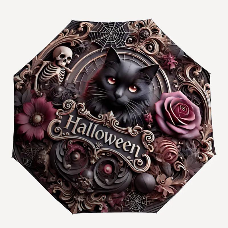 1pc Halloween Cat Automatic Folding Umbrella, Sturdy And Durable Automatic Folding Umbrella with 8 Ribs, Convenient for Outdoor Use141