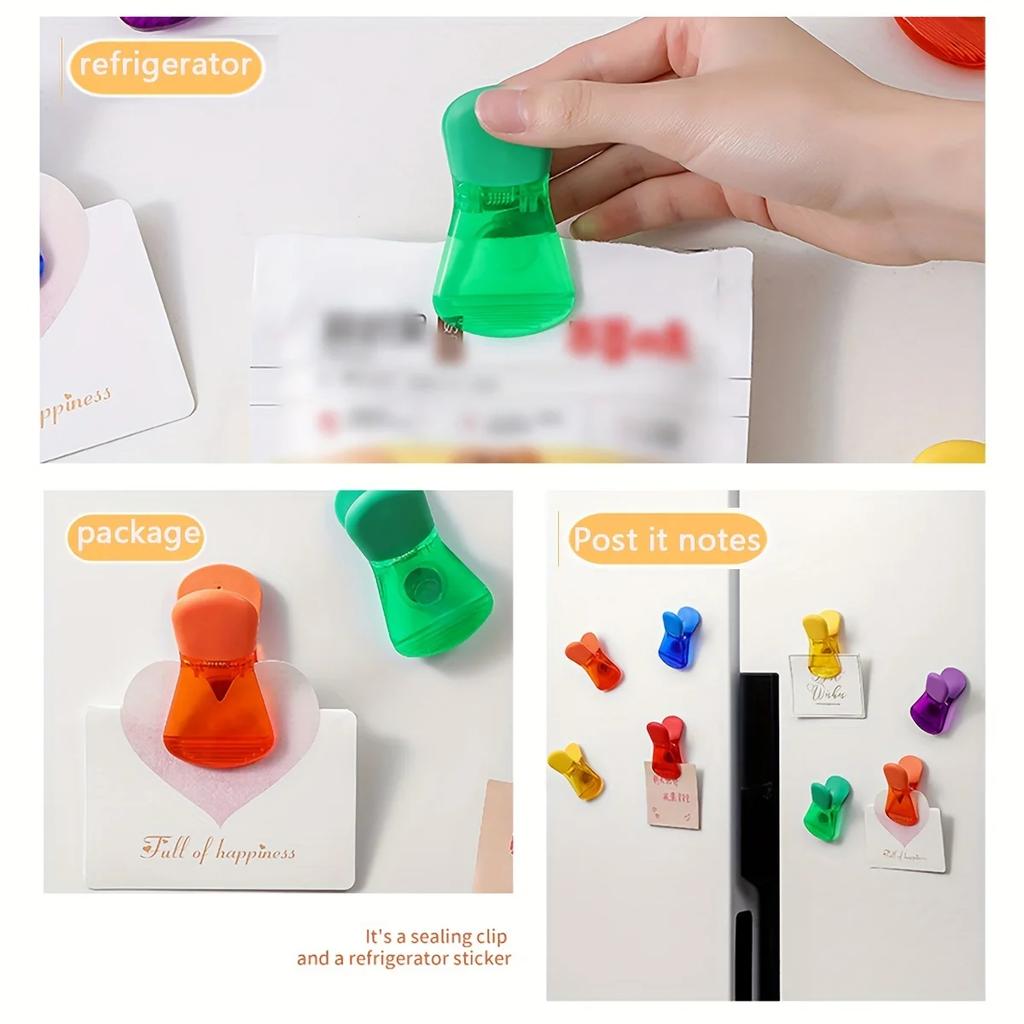 6pcs-Refrigerator Magnet Clip, Food Seal Clip, Kitchen Message Board Reminder Notebook Sticker, Home and Office Supplies