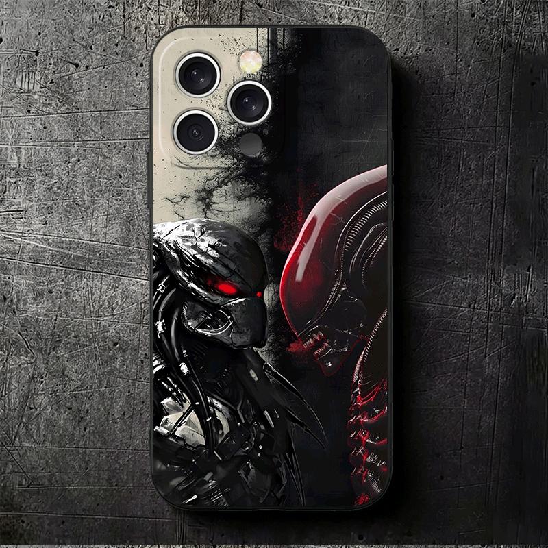 A-Alien Vs P-Predator Weiche Handyhülle für iPhone 16 16E 17 Air 15 Pro Max 14 Plus 13 Mini 11 12 7 Schwarze Hülle Rückseite