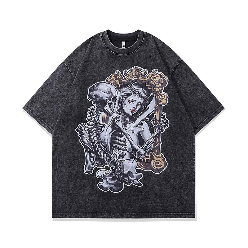American Hip Hop Retro Spoof Fun Printed Short-Sleeved T-Shirt Men'S And Women'S Street Trendy Brand Lazy Half-Sleeved Tee Shirt
