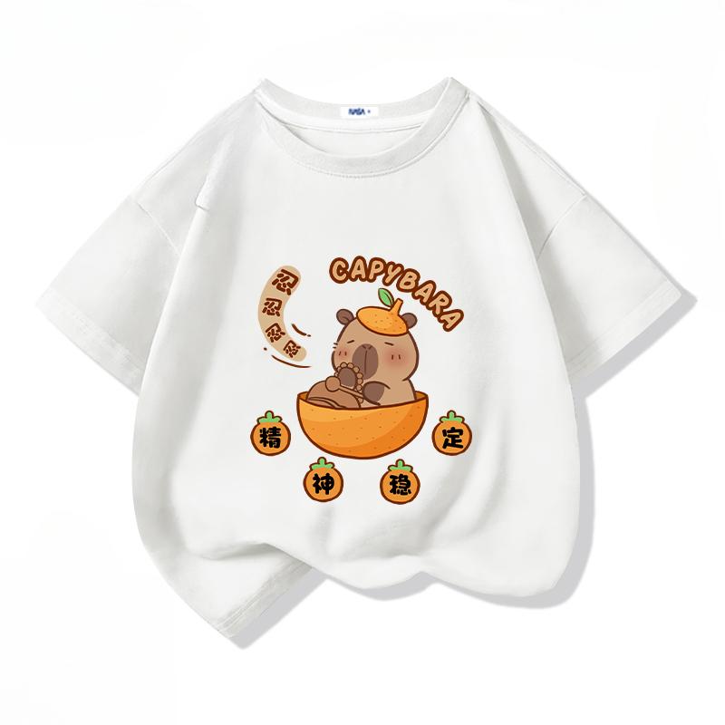 Cartoon Kapibala Print Cotton Cool Children's T-shirt Short Sleeve Summer Fashion Boys Girls Tee Top Kid Clothes