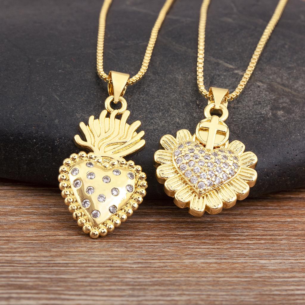 Nidin Hot Sale Romantic Sacred Heart Pendant Necklace For Female Male Irregular Geometric Shiny Crystal Zircon Fine Jewelry Gift