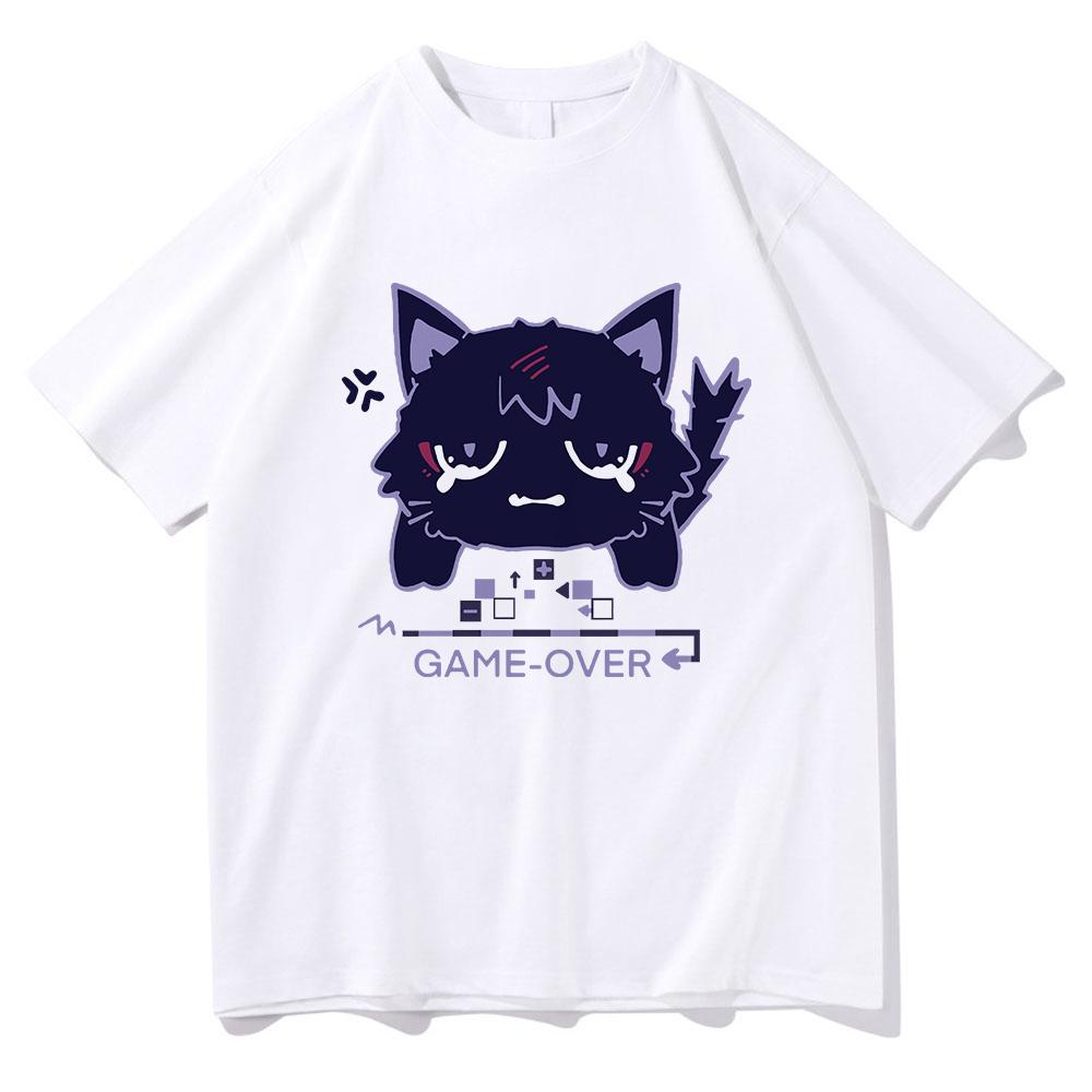 Genshin Impact Scaramouche Gatto Maglietta Carina Moda Anime Uomo/Donna Estetica Wanderer Maglietta Unisex Cotone Alta Qualità Magliette