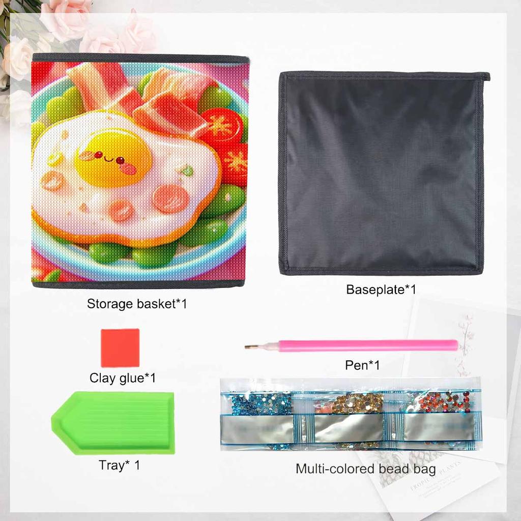 Cute Poached Eggs 5D Diamond Painting Storage Basket Full Round Drill Mosaic Diamond Embroidery Cross Stitch Kits Home Decor Home Decor