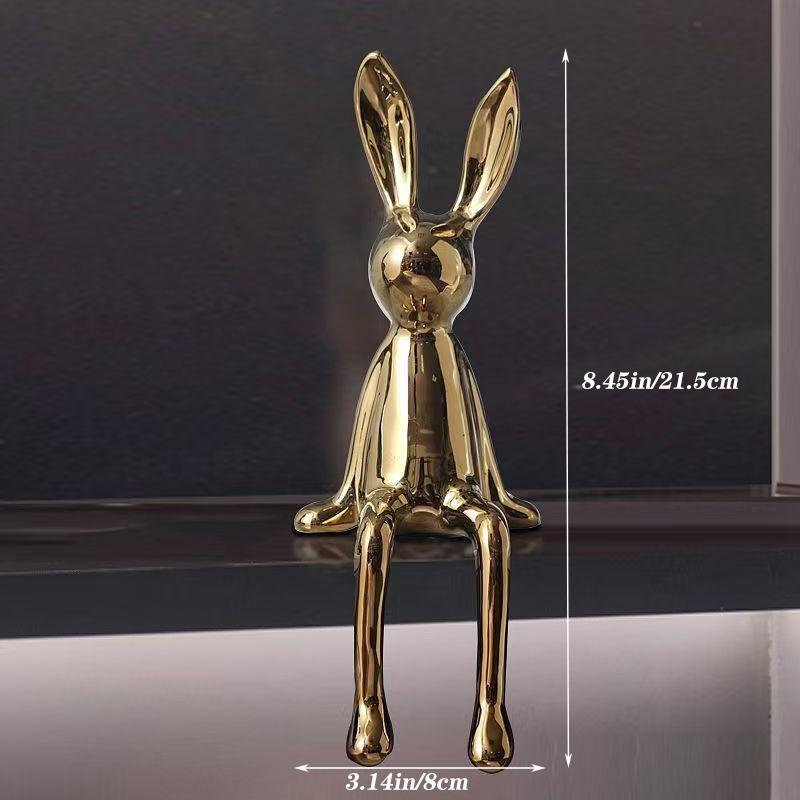 Figurine de Lapin Assis en Céramique Électroplaqué Mignon Sculpture Décorative d'Animal pour Pâques Décoration d'Intérieur Ornement d'Étagère de Bureau