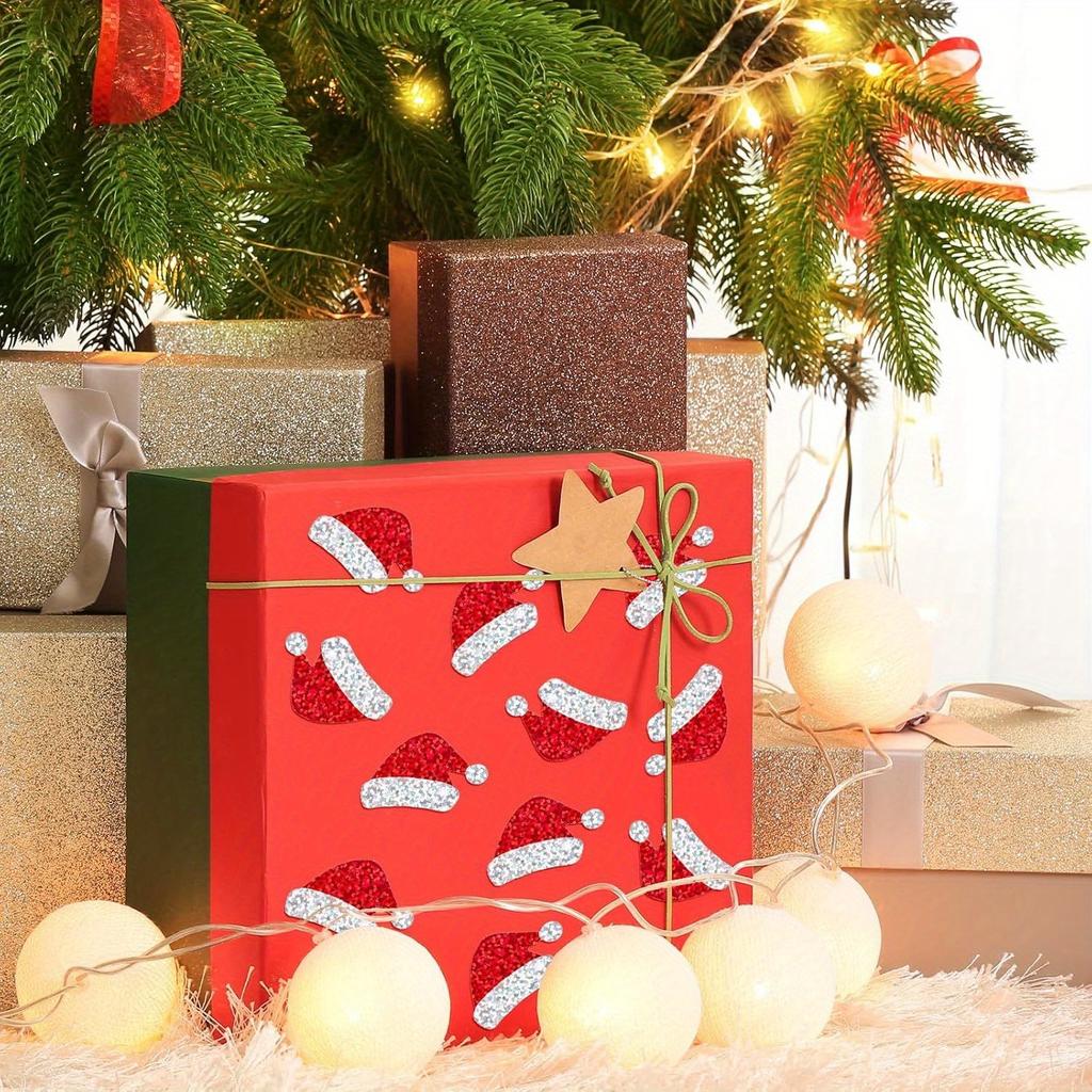 500pcs Red Christmas Santa Hat Stickers with Glittering - Laser-Cut Self-Adhesive Waterproof Decoration for Holiday Cards, Gifts, Party Decorations
