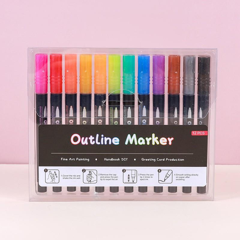 Traum-Doppellinien-Metall-Umriss-Tagebuchstift - 36 fluoreszierende Farben