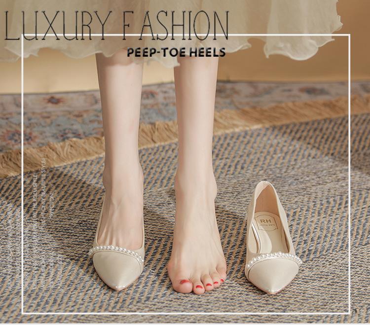 Apricot thick heel single shoes femininity socialite bridesmaid high heels women's low heel 3cm main wedding dress engagement wedding shoes bride