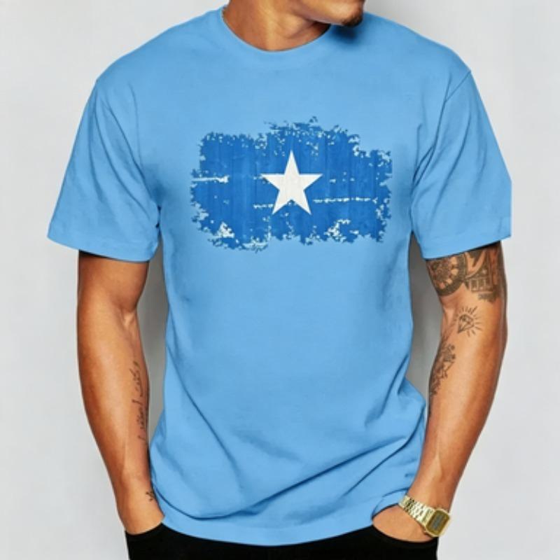 Weiches Baumwoll-Unisex-T-Shirt mit verwaschenem Somalia-Flaggen-Aufdruck Patriotische Kunst Druck Liebhaber Nationalstolz Lässiges Alltags-Outfit Oberteile