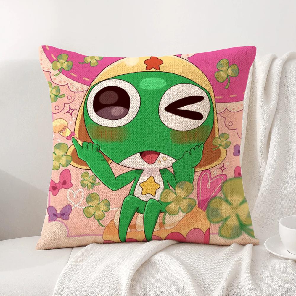 K-Keroro G-Gunsou Frog Cushion Cover Summer Coolness Linen Fabric Double-Sided Printing Pillow Case Sofa Home Decor Gift