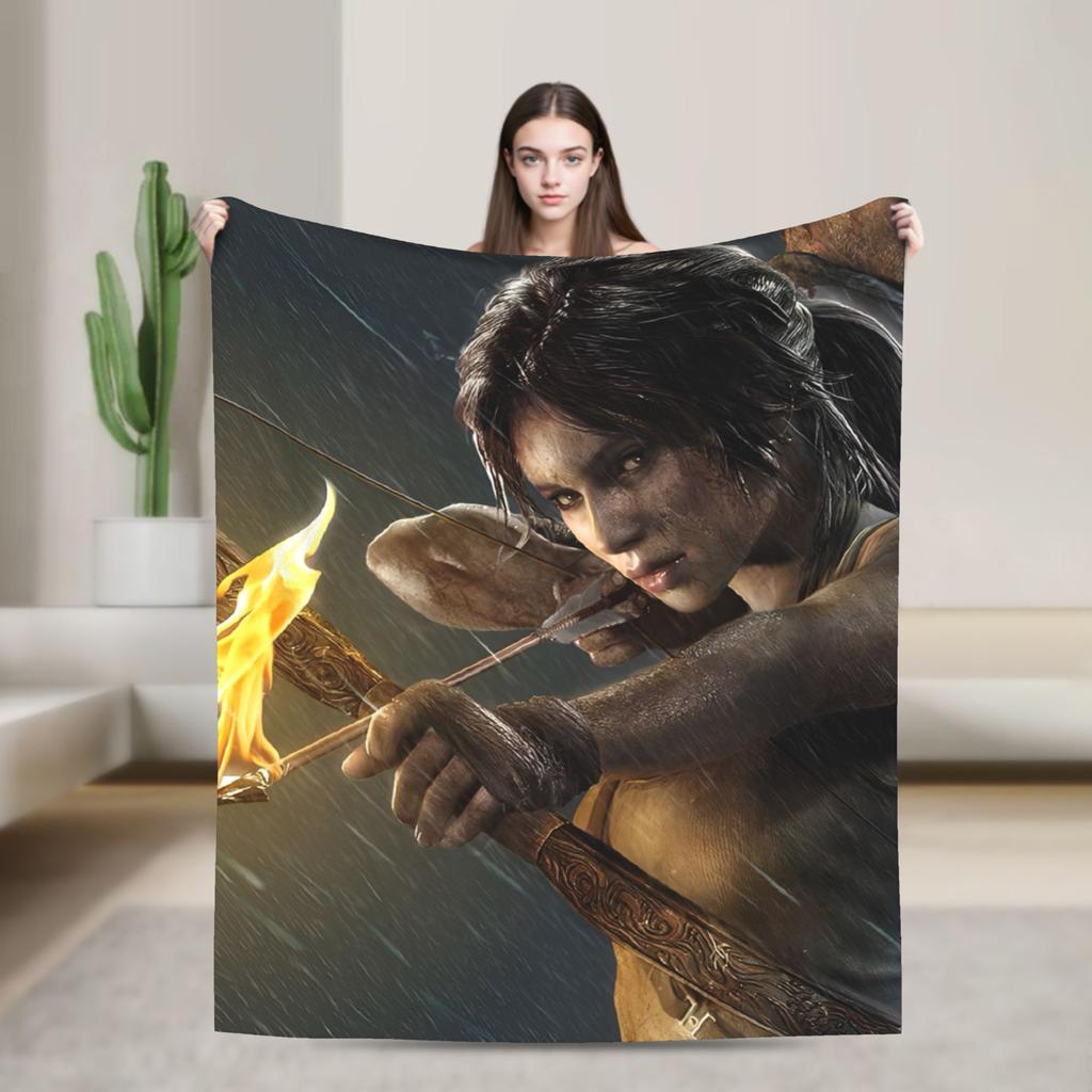 Tomb-Raider Lara Croft Blanket Cover Fleece Survival Video Game Warm Throw Blanket for Sofa Couch Quilt Multi-function