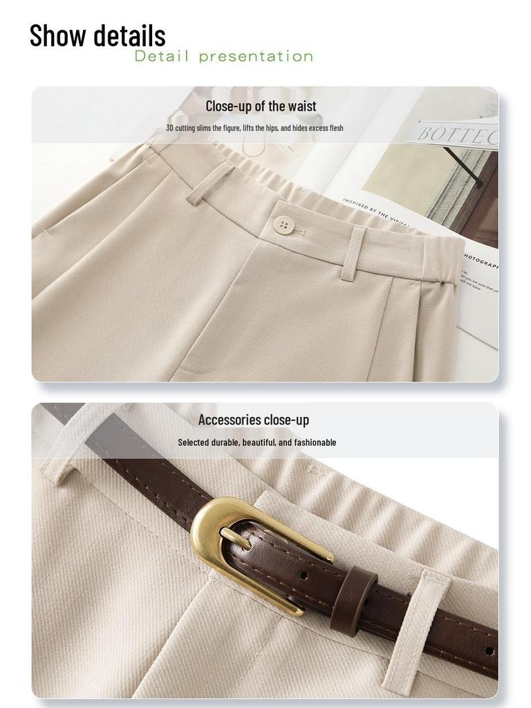 Women's Gray Wide-Leg High-Waisted Straight-Leg Pants for Spring/Autumn 2025