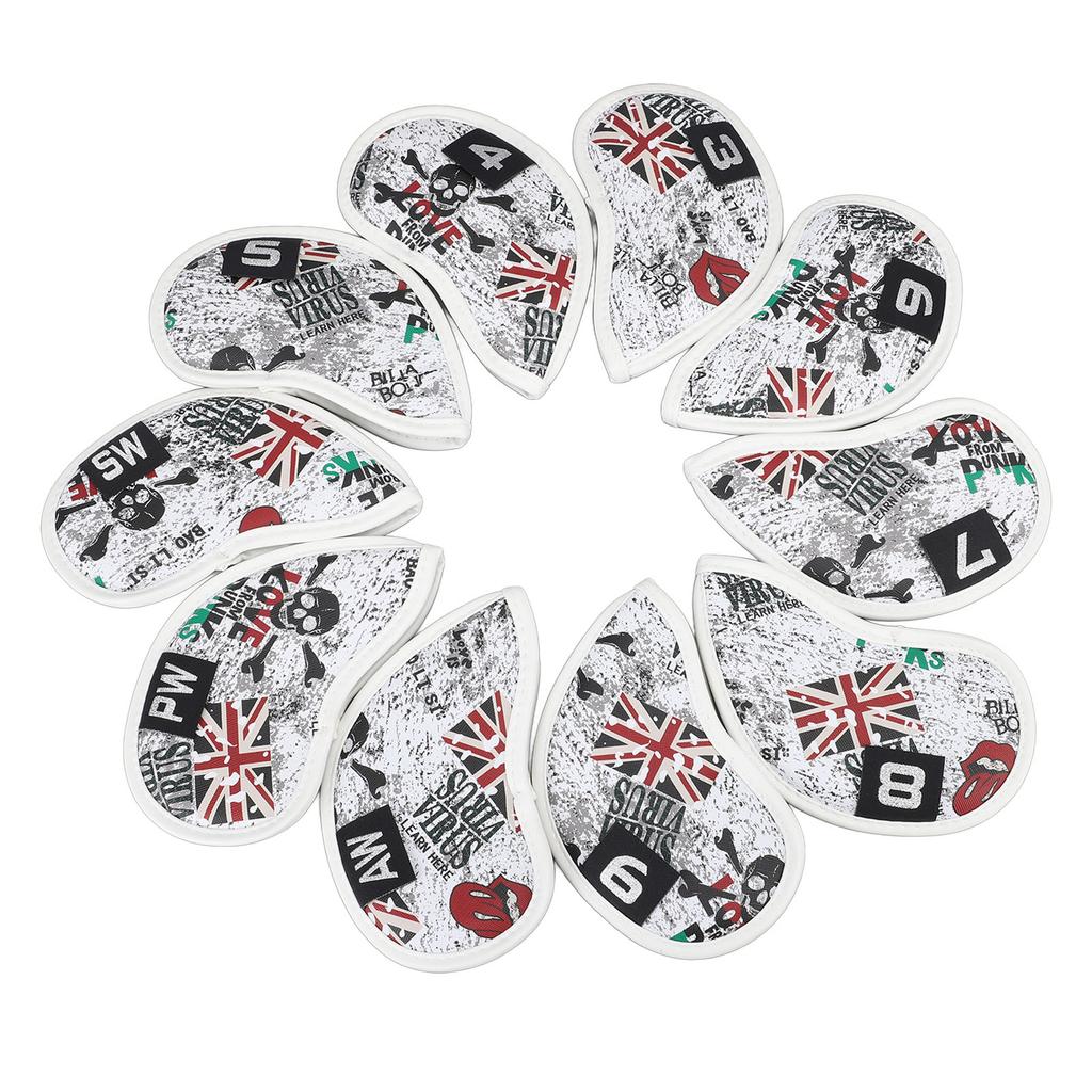 10Pcs Skull USB Golf Iron Club Head Covers PU Leather Golf Club Head Covers Headcovers Red