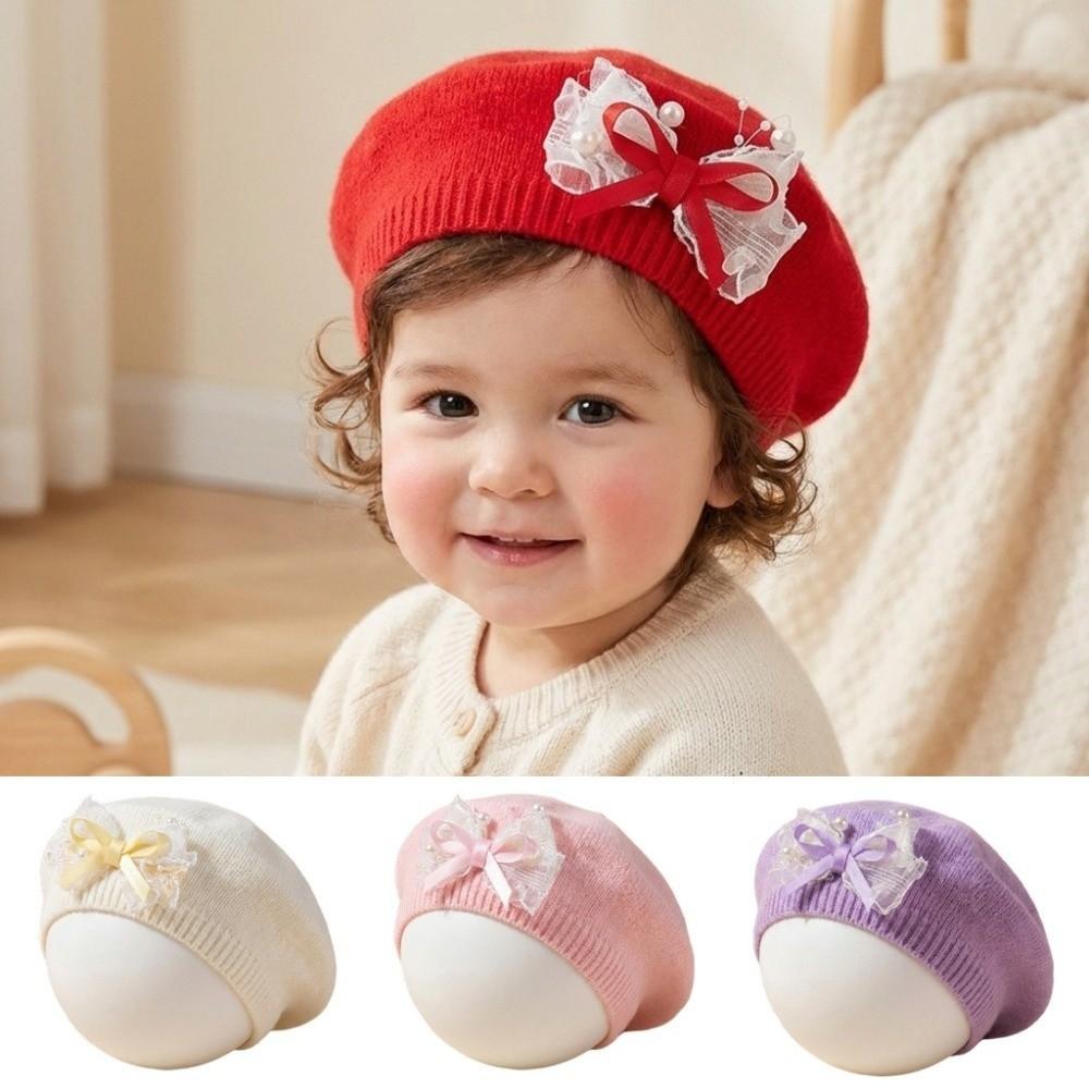 Red Color Chirldren's Knit Cap Soft Fabric Toddler Winter Hat New Kid Headwear For Toddler Girls