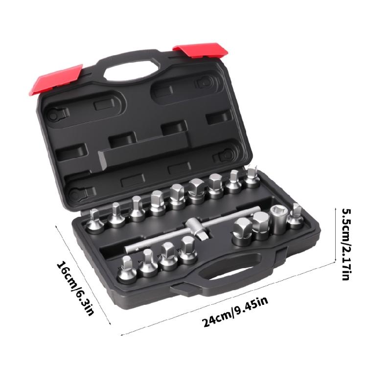 Professional Automotive Mechanic Socket Set Contains 18 Alloy Steel Socket Nonslip Design Tool And Portable Storage Box