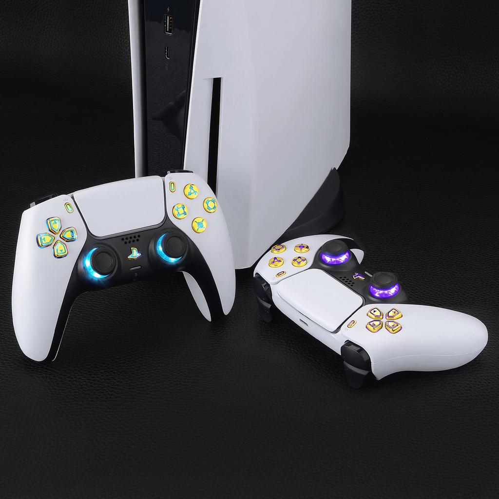 This is not a but an eXtremeRate DTF V3 LED Kit for PS5 controllers and featuring plated multicolor illuminated share and home face controller, (Gold)