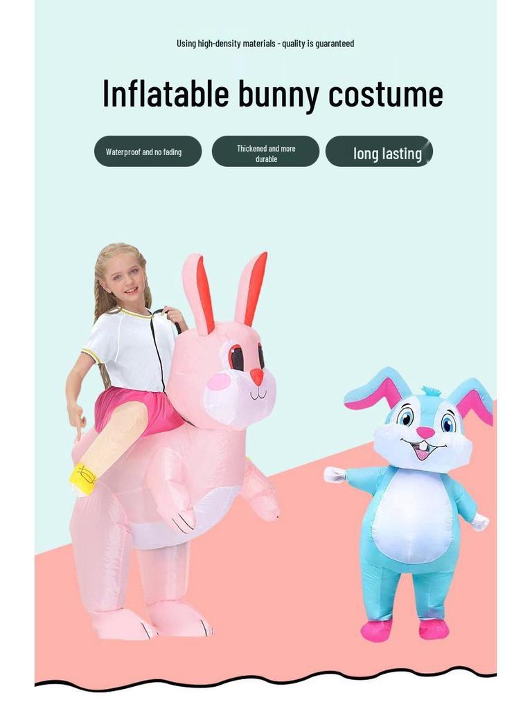 Cycling Style Full Body Easter Bunny Inflatable Costume - Blue Pink Festival Cosplay Doll