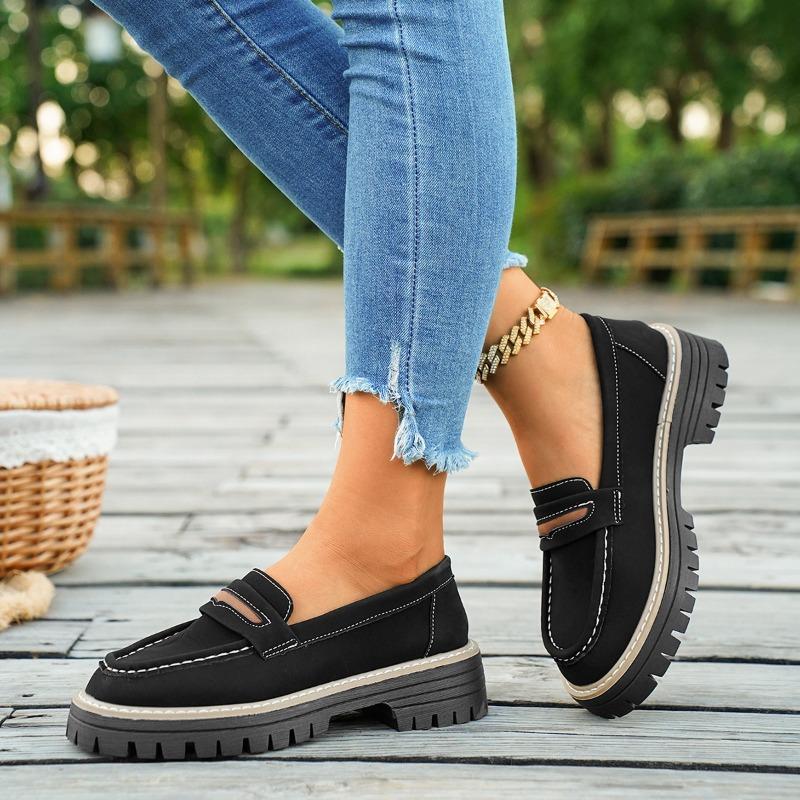 Women's Loafers Fall New Casual Slip-On Platform Single Shoes Retro Versatile Lazy Shoes