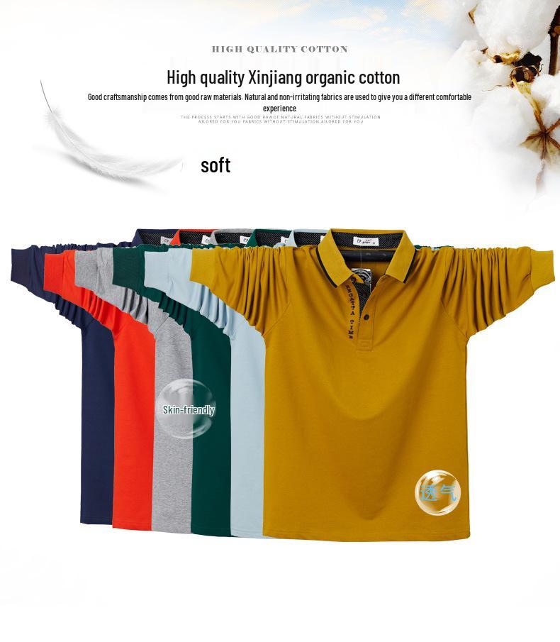 Extra Large Men's Long Sleeve Polo Shirt - Turn-Down Collar, Plus Size, Loose Fit, Business Style