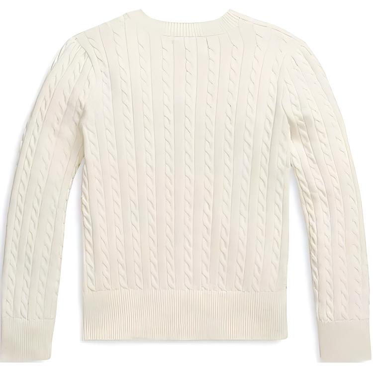 Polo Ralph Lauren Solid Color Round Neck Cable Knit Cardigan Kids Cardigans White 313962548-002