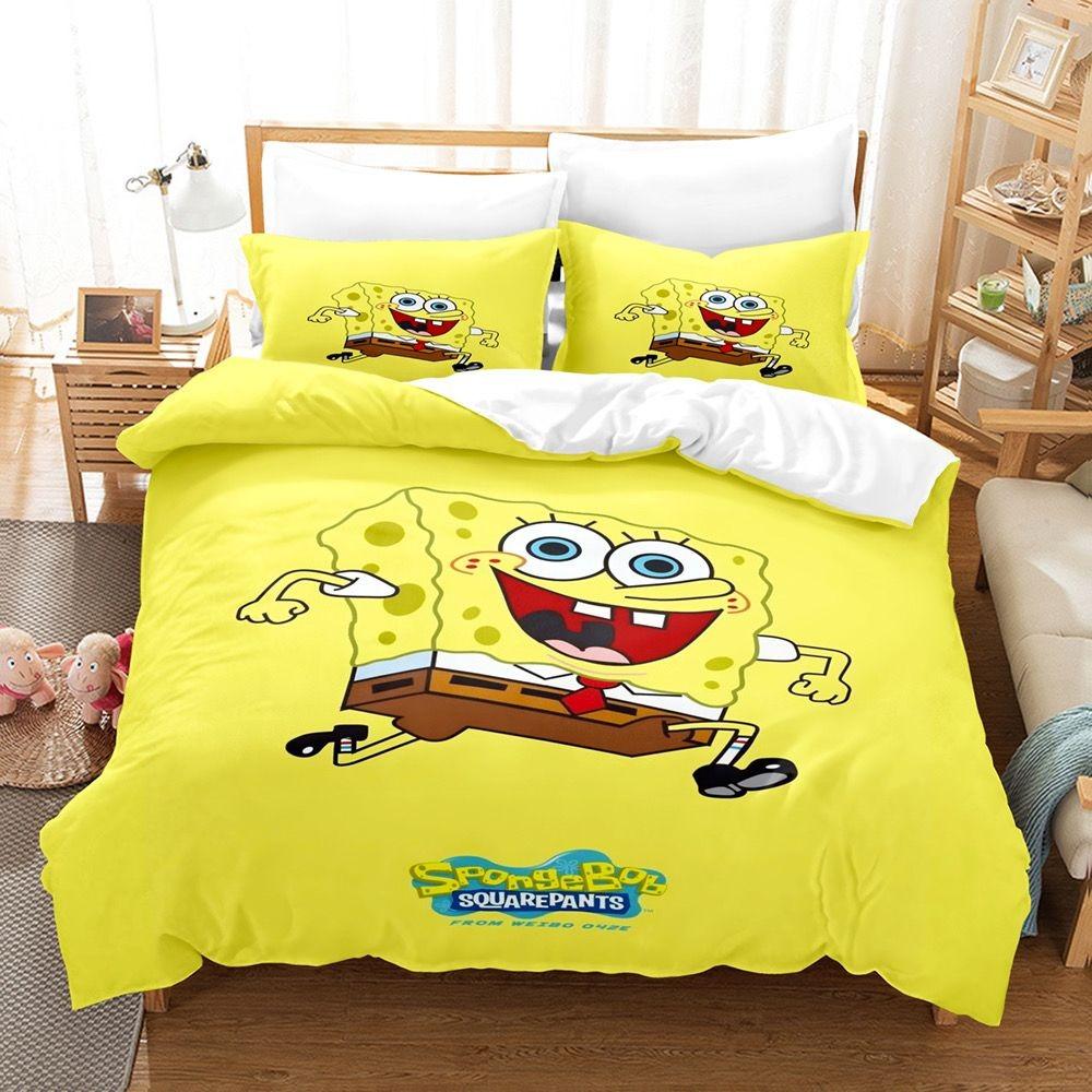Cute Cartoon S-SpongeBob Bedding Sets Exquisite Bed Supplies Set Duvet Cover Bed Comforter Set Bedding Set Luxury Birthday Gift