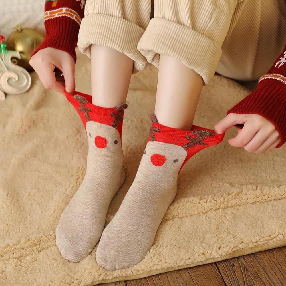Runtow 4 Pairs Cartoon Christmas Socks , Santa Claus Gifts ,Elk Christmas Stocking ,Xmas Happy New Year Party Decor