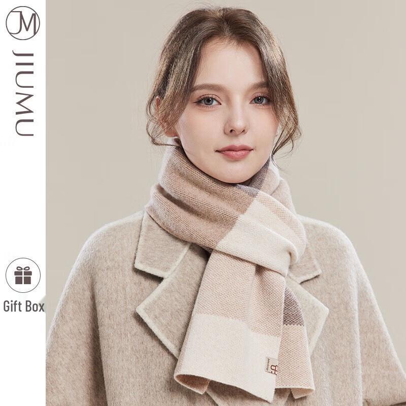 JIUMU Women's Warm Thick Retro Plaid Shawl Scarf