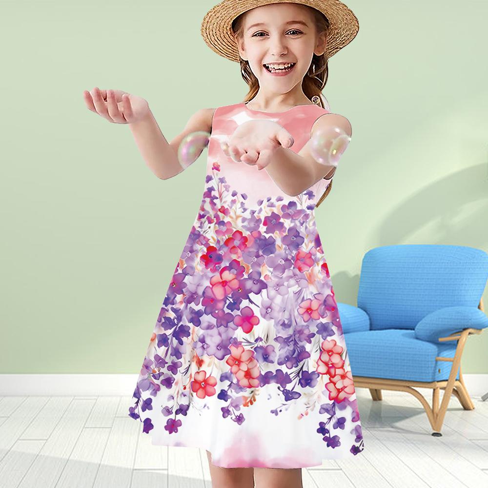 

Платья для девочек с 3D-принтом, детское платье принцессы без рукавов, платье-майка с 3D-принтом и цветочными полосками 180 красный